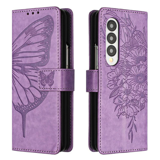 NNEDSZ Butterfly Embossed Leather Phone Case - Light Purple